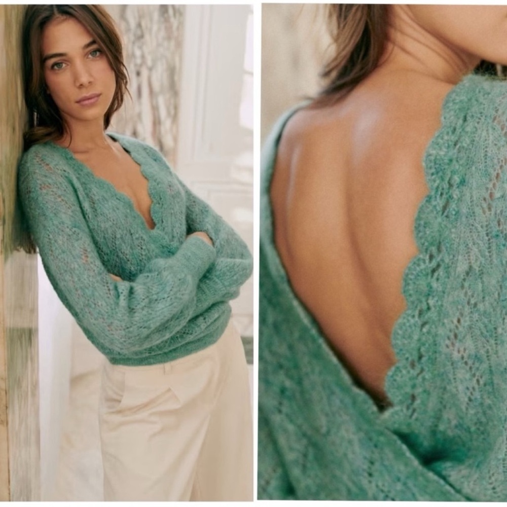 Sezane Green V-Neck Sweater
